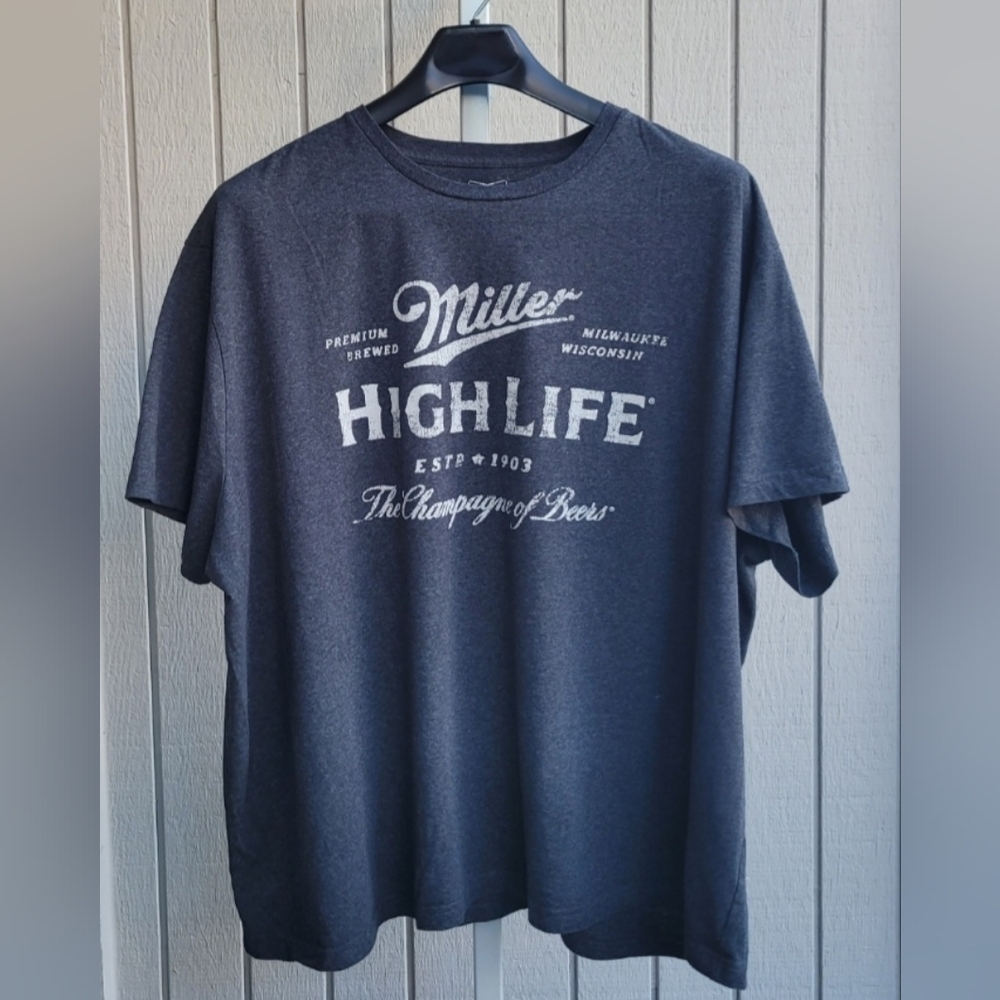 Miller High Life Soft & Stretchy 4XB T-shirt Gray Men's Boxy Fit Casual